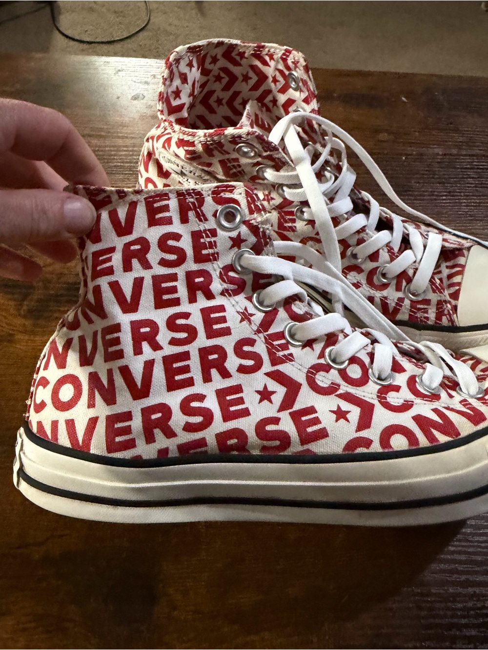 Converse Chuck Taylor All Star High Top Red & White Logo Print Sneakers Unisex M